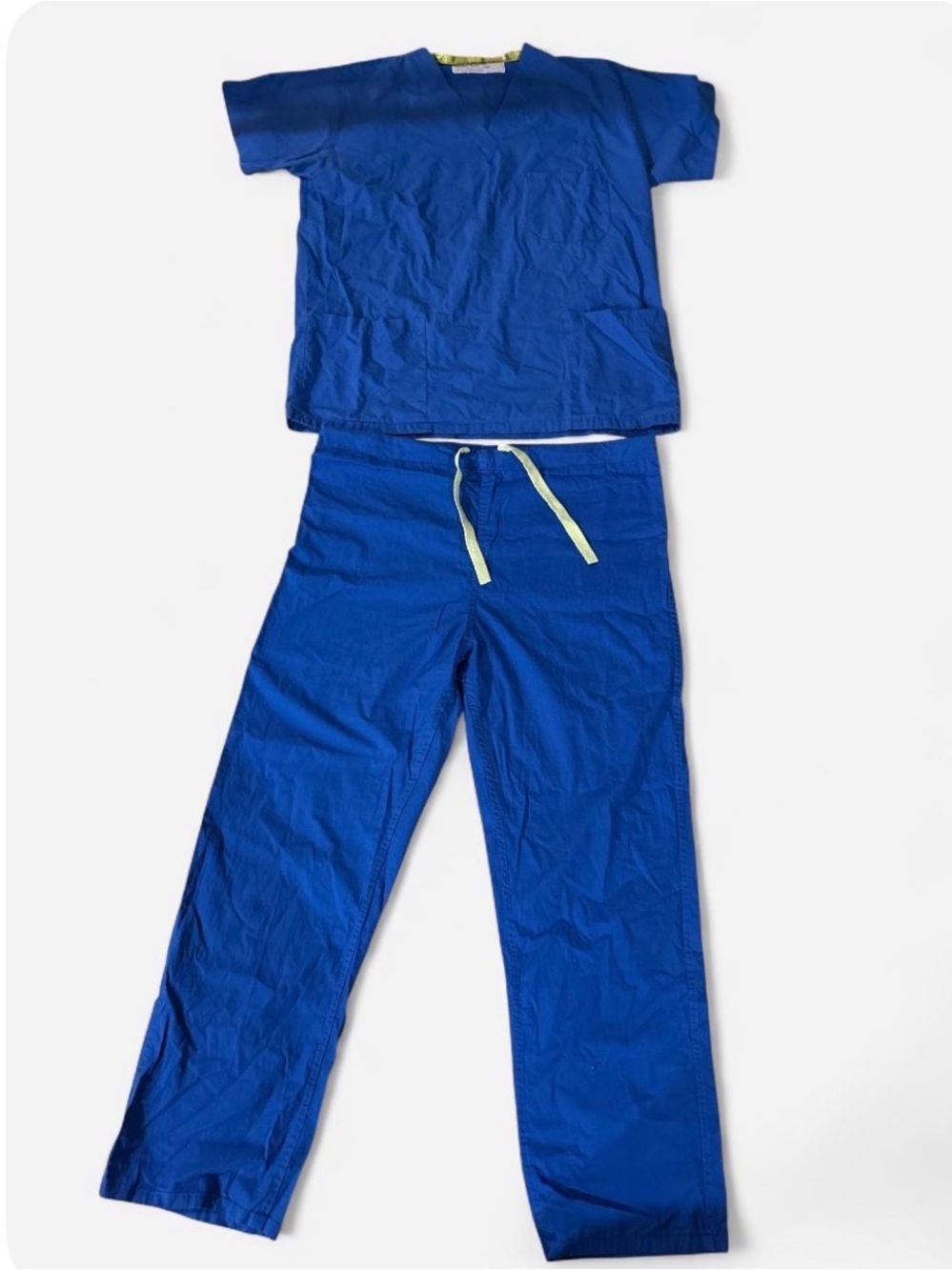 Women and unisex Blue scrub Set- Short Sleeve Top & Drawstring Pants